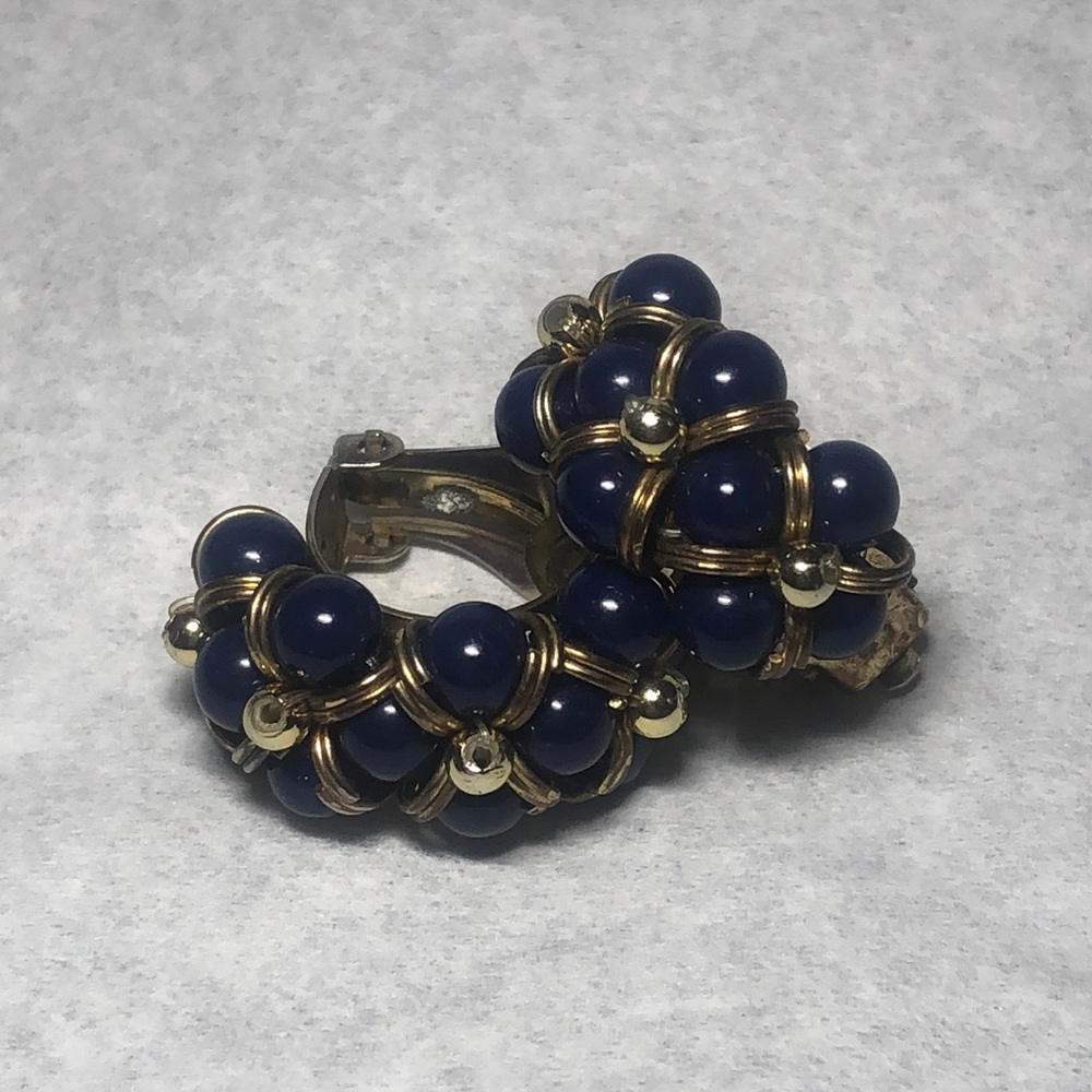 Blue and Gold Vintage Clip Earrings